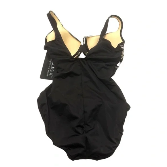 NEW Miraclesuit One Piece Swimsuit Shimmering Sands Black White Size 12